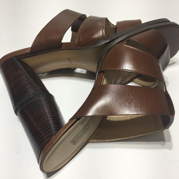 Enzo Angiolini Brown Leather Sandals with Heels 10 - Picture 7 of 8